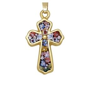 CROSS PENDANT MICROMOSAIC JEWELRY GOLDEN METAL Pendant Italy